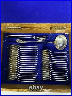 Victorian Silver Plated Canteen Cutlery Albany Oak Three Tier Case 103 Pieces
