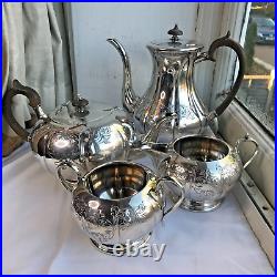 Victorian Silver Plated Teapot Tea Set by Coopers of Sheffield 4 Pieces Antique