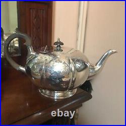 Victorian Silver Plated Teapot Tea Set by Coopers of Sheffield 4 Pieces Antique