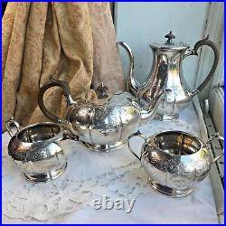 Victorian Silver Plated Teapot Tea Set by Coopers of Sheffield 4 Pieces Antique