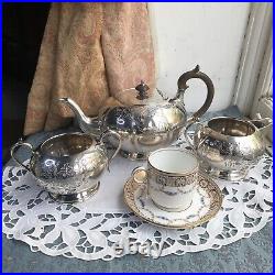 Victorian Silver Plated Teapot Tea Set by Coopers of Sheffield 4 Pieces Antique