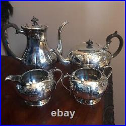 Victorian Silver Plated Teapot Tea Set by Coopers of Sheffield 4 Pieces Antique
