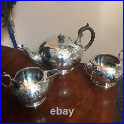 Victorian Silver Plated Teapot Tea Set by Coopers of Sheffield 4 Pieces Antique