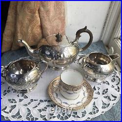 Victorian Silver Plated Teapot Tea Set by Coopers of Sheffield 4 Pieces Antique