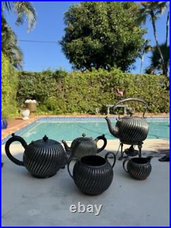 Victorian UK Hallmarked Dixon 5 Piece Silver Plate Fluted Tea Pot Service Set