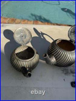 Victorian UK Hallmarked Dixon 5 Piece Silver Plate Fluted Tea Pot Service Set