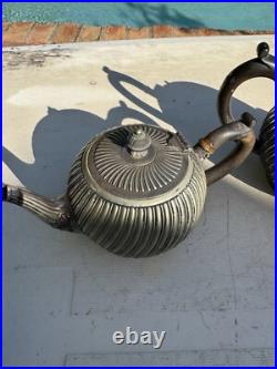 Victorian UK Hallmarked Dixon 5 Piece Silver Plate Fluted Tea Pot Service Set