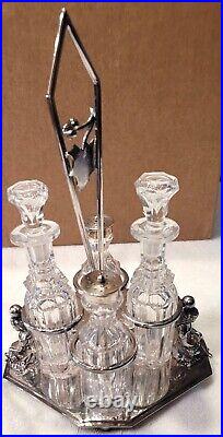Victorian condiment set Silver Plate 4 Pieces -cut crystal -good condition