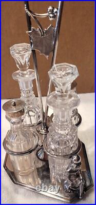 Victorian condiment set Silver Plate 4 Pieces -cut crystal -good condition