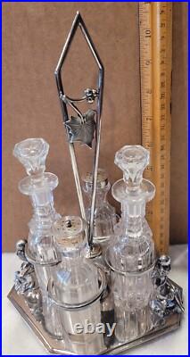 Victorian condiment set Silver Plate 4 Pieces -cut crystal -good condition