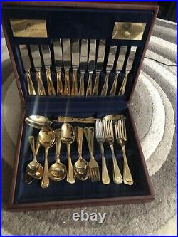 Viners Vinears Beads Pattern 44 Piece Gold Plated Canteen of Cutlery Boxed READ