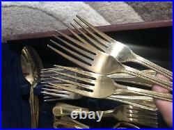 Viners Vinears Beads Pattern 44 Piece Gold Plated Canteen of Cutlery Boxed READ