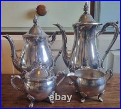 Viners Vintage Silver Plate Coffee and Tea Set 4 Piece Bowl Jug and 2 Pots
