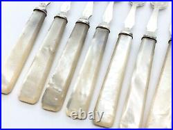 Vintage 12 piece Silver Plated Mother Of Pearl Fruit / Tea Knife And Fork Set