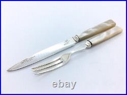 Vintage 12 piece Silver Plated Mother Of Pearl Fruit / Tea Knife And Fork Set