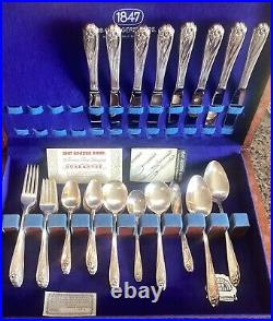 Vintage 1847 Rogers Bros. Daffodil Silverware Set 52 Pieces in Original Chest