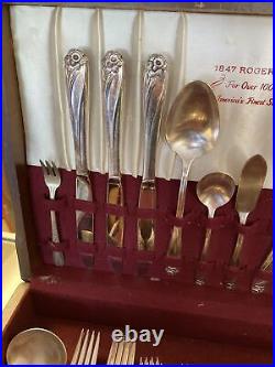 Vintage 1847 Rogers Bros Silver-Plate Daffodil Pattern Silverware 50 Pieces Box