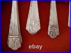 Vintage 1935 Queen Esther Silver Plated Flatware 49 Piece Set Wooden Display Box