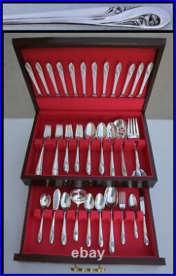 Vintage 1952 Service for 12 Romance 77 Piece Silver Plate Flatware Set MSRP $786