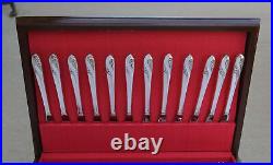 Vintage 1952 Service for 12 Romance 77 Piece Silver Plate Flatware Set MSRP $786