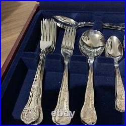 Vintage 46 Piece Kings Pattern Cutlery Canteen in Wooden Box By Judge
