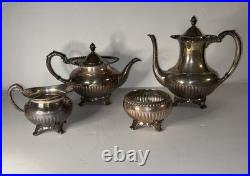 Vintage 4-Piece Silver Plate Georgian Gadroon Community Coffee Tea Drink Set