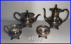 Vintage 4-Piece Silver Plate Georgian Gadroon Community Coffee Tea Drink Set