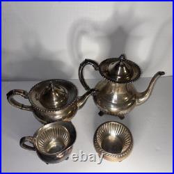 Vintage 4-Piece Silver Plate Georgian Gadroon Community Coffee Tea Drink Set