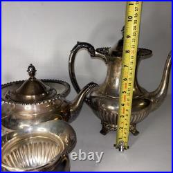 Vintage 4-Piece Silver Plate Georgian Gadroon Community Coffee Tea Drink Set