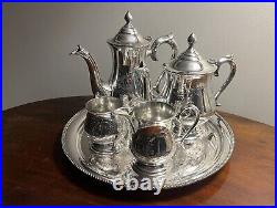 Vintage 5-piece EPNS Silver Plated Tea / Coffee Pot Set, Tray Creamer Sugar Bowl