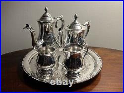 Vintage 5-piece EPNS Silver Plated Tea / Coffee Pot Set, Tray Creamer Sugar Bowl