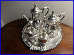 Vintage 5-piece EPNS Silver Plated Tea / Coffee Pot Set, Tray Creamer Sugar Bowl
