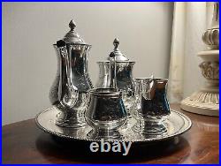 Vintage 5-piece EPNS Silver Plated Tea / Coffee Pot Set, Tray Creamer Sugar Bowl