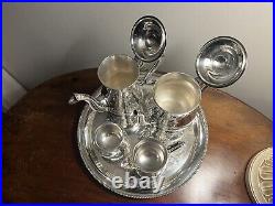 Vintage 5-piece EPNS Silver Plated Tea / Coffee Pot Set, Tray Creamer Sugar Bowl