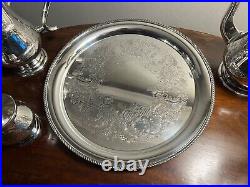Vintage 5-piece EPNS Silver Plated Tea / Coffee Pot Set, Tray Creamer Sugar Bowl