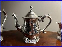 Vintage 5-piece EPNS Silver Plated Tea / Coffee Pot Set, Tray Creamer Sugar Bowl