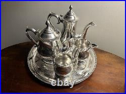 Vintage 5-piece EPNS Silver Plated Tea / Coffee Pot Set, Tray Creamer Sugar Bowl