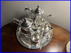 Vintage 5-piece EPNS Silver Plated Tea / Coffee Pot Set, Tray Creamer Sugar Bowl