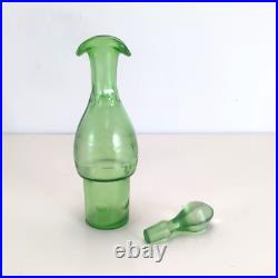 Vintage 6-Piece Green Glass Cruet Castor Set Silver plate Condiment Caddy Used