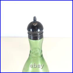 Vintage 6-Piece Green Glass Cruet Castor Set Silver plate Condiment Caddy Used