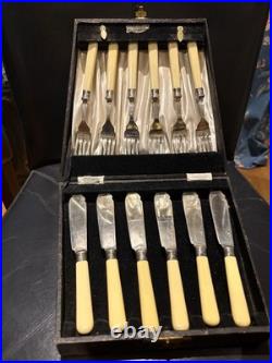Vintage 6 Piece Silver Plate Fish Knife And Fork Set In Oringal Box L7