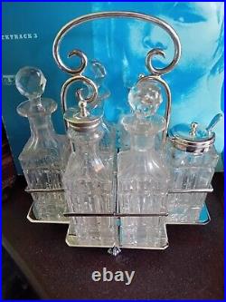 Vintage 6 Piece Silver Plated Glass Cruet Set with Clawed Feet