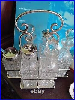 Vintage 6 Piece Silver Plated Glass Cruet Set with Clawed Feet
