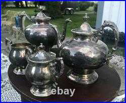 Vintage Antique Silver Plate 4 Piece Tea / Coffee Set