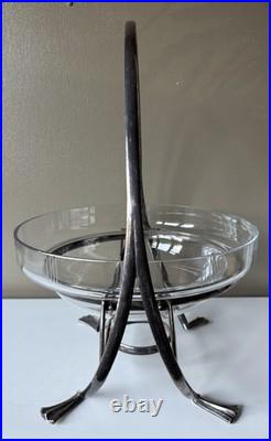 Vintage Art Deco Silver Plate & Glass Centrepiece Bowl with Handle 36 cm
