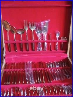 Vintage Bronze Bamboo / Rosewood Cutlery Set For 8, 100 Pieces