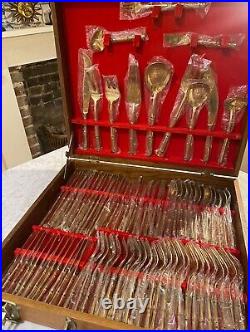 Vintage Bronze Bamboo Unused Cutlery Set For 12 (144 Pieces Incl Serving Items)