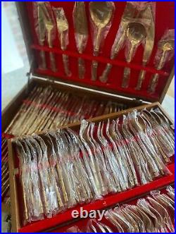 Vintage Bronze Bamboo Unused Cutlery Set For 12 (144 Pieces Incl Serving Items)