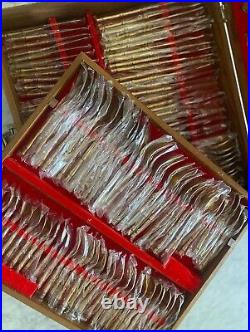 Vintage Bronze Bamboo Unused Cutlery Set For 12 (144 Pieces Incl Serving Items)