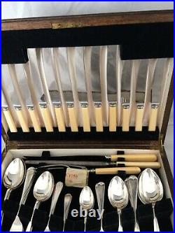 Vintage Cased 44 Piece Cutlery Canteen James Ryals Epns Firth Sheffield England